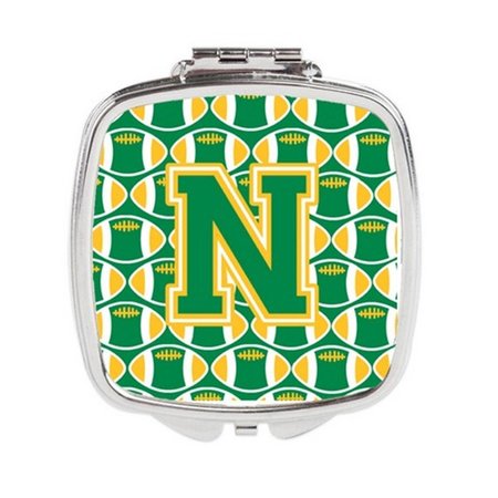 CAROLINES TREASURES Letter N Football Green and Gold Compact Mirror CJ1069-NSCM